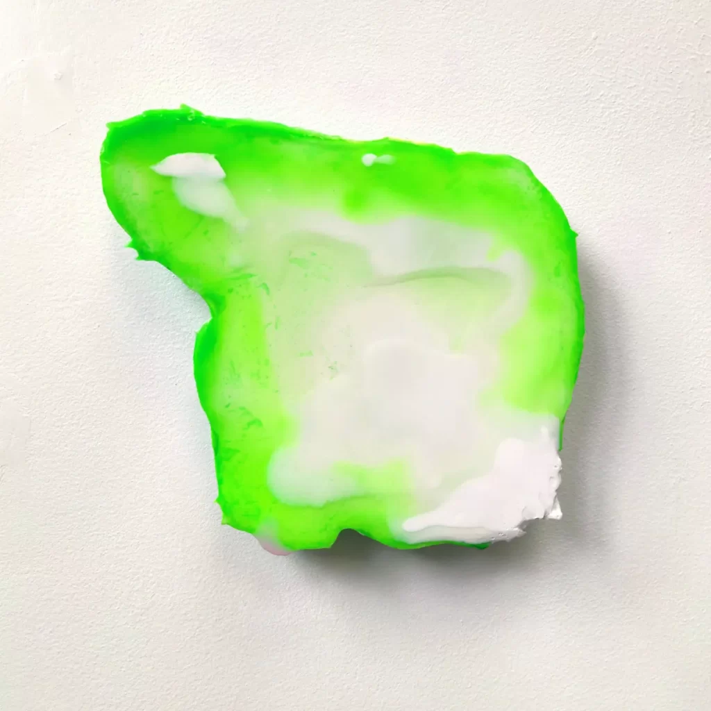 A Borderline of Diamond Green 2024. Mixed media on canvas on wooden board. Small size.